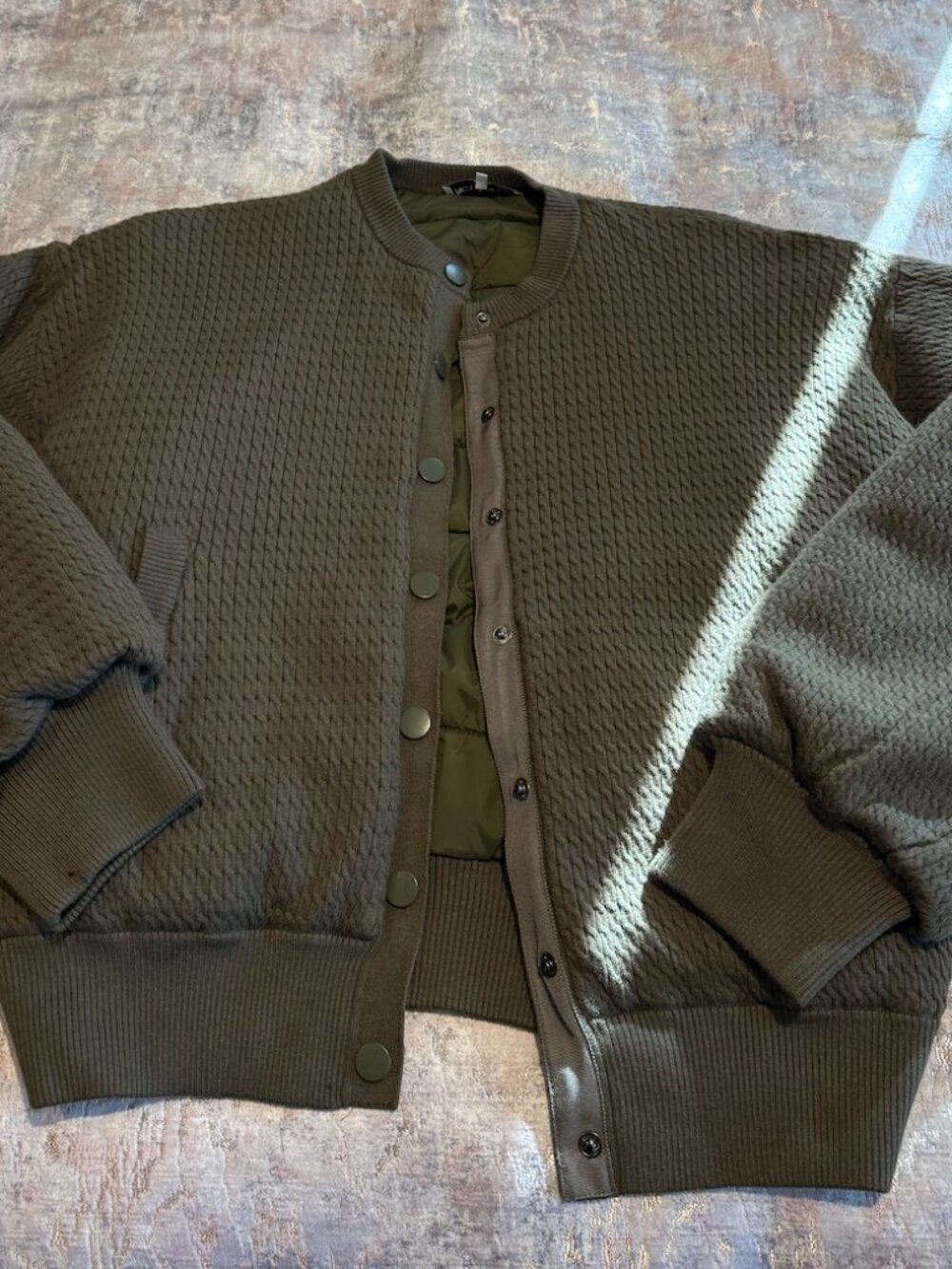 WeWoreWhat Cable Knit Puffer Lined Bomber Jacket | Olive Green | XS